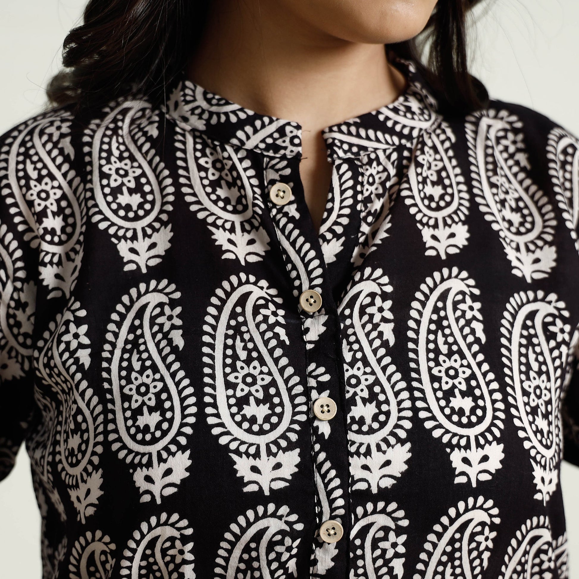 Black - Block Print Mul Cotton Straight Bagh Kurta