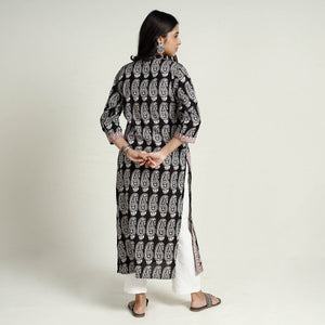 Black - Block Print Mul Cotton Straight Bagh Kurta