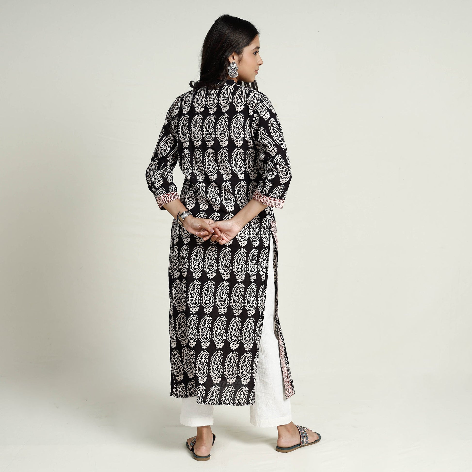 Black - Block Print Mul Cotton Straight Bagh Kurta