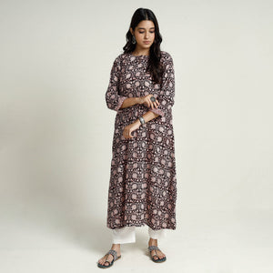 Black - Block Print Mul Cotton A-Line Bagh Kurta