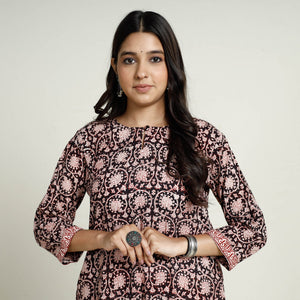 Black - Block Print Mul Cotton A-Line Bagh Kurta