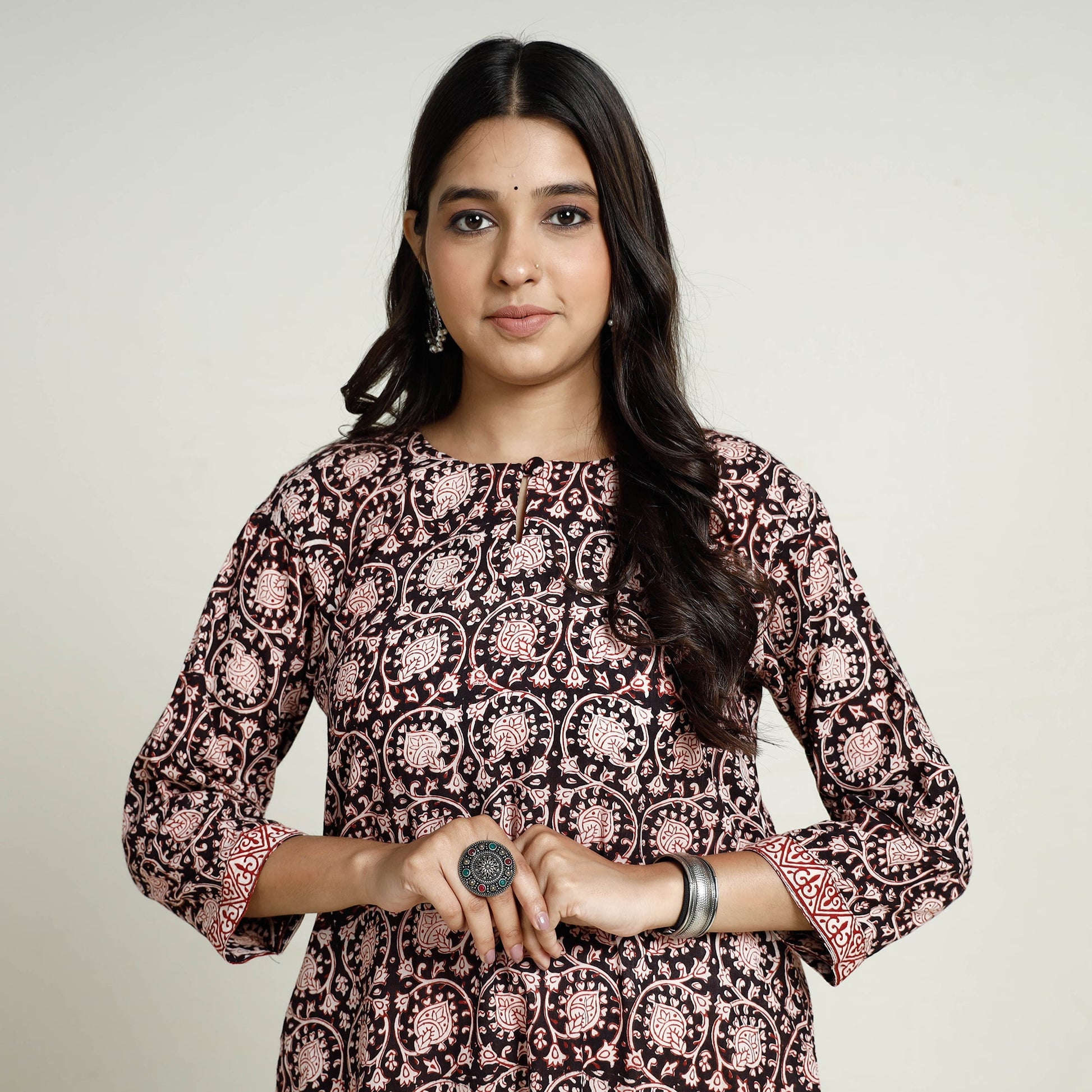 Black - Block Print Mul Cotton A-Line Bagh Kurta