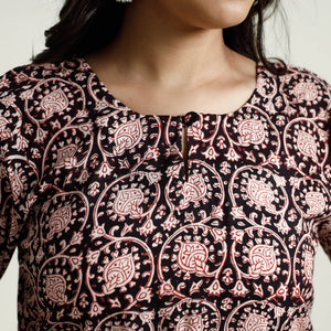 Black - Block Print Mul Cotton A-Line Bagh Kurta