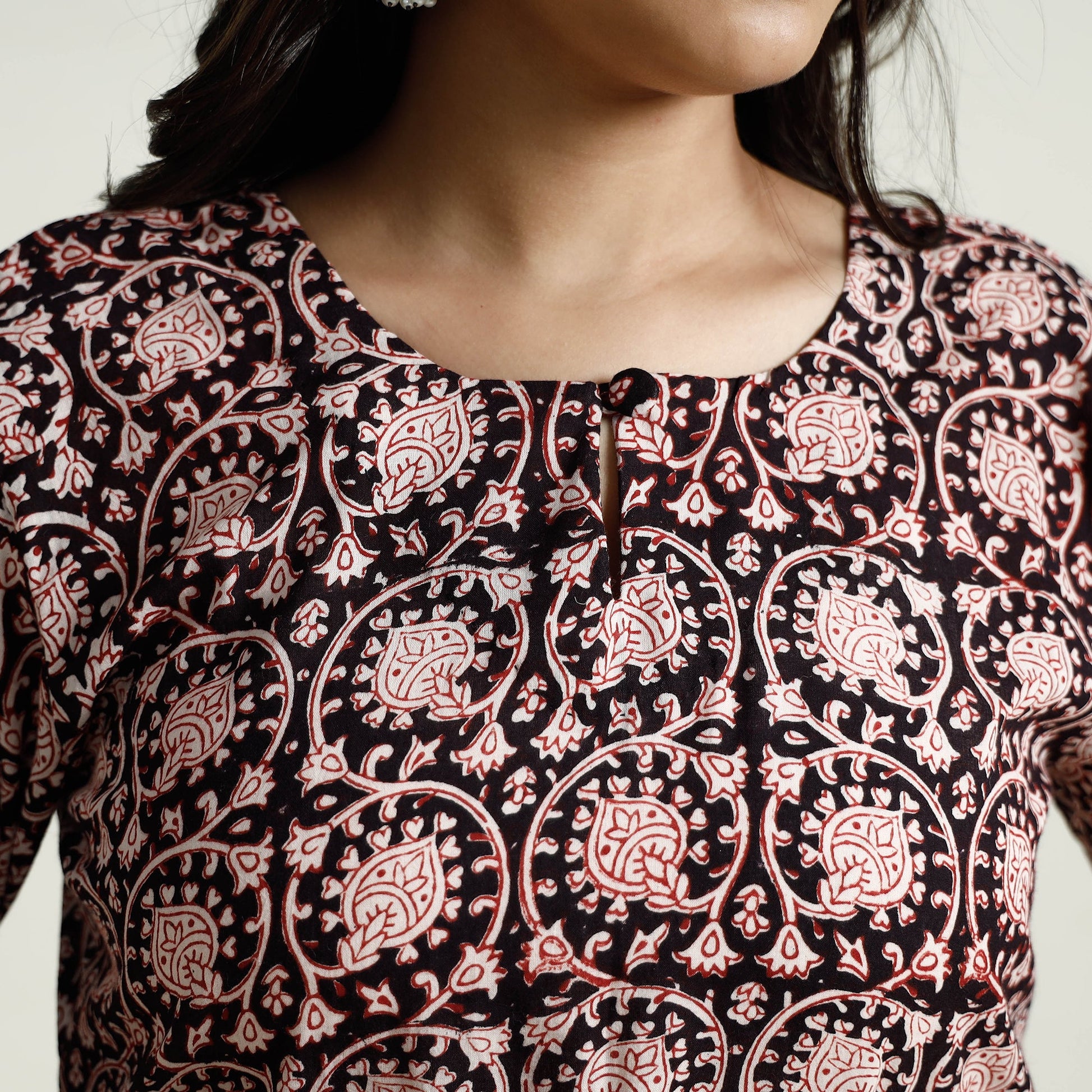 Black - Block Print Mul Cotton A-Line Bagh Kurta