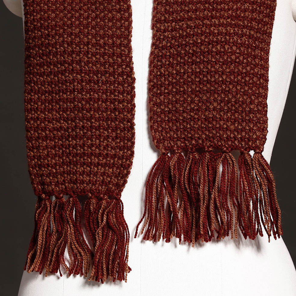 Brown - Kumaun Hand Knitted Woolen Muffler (66 in)