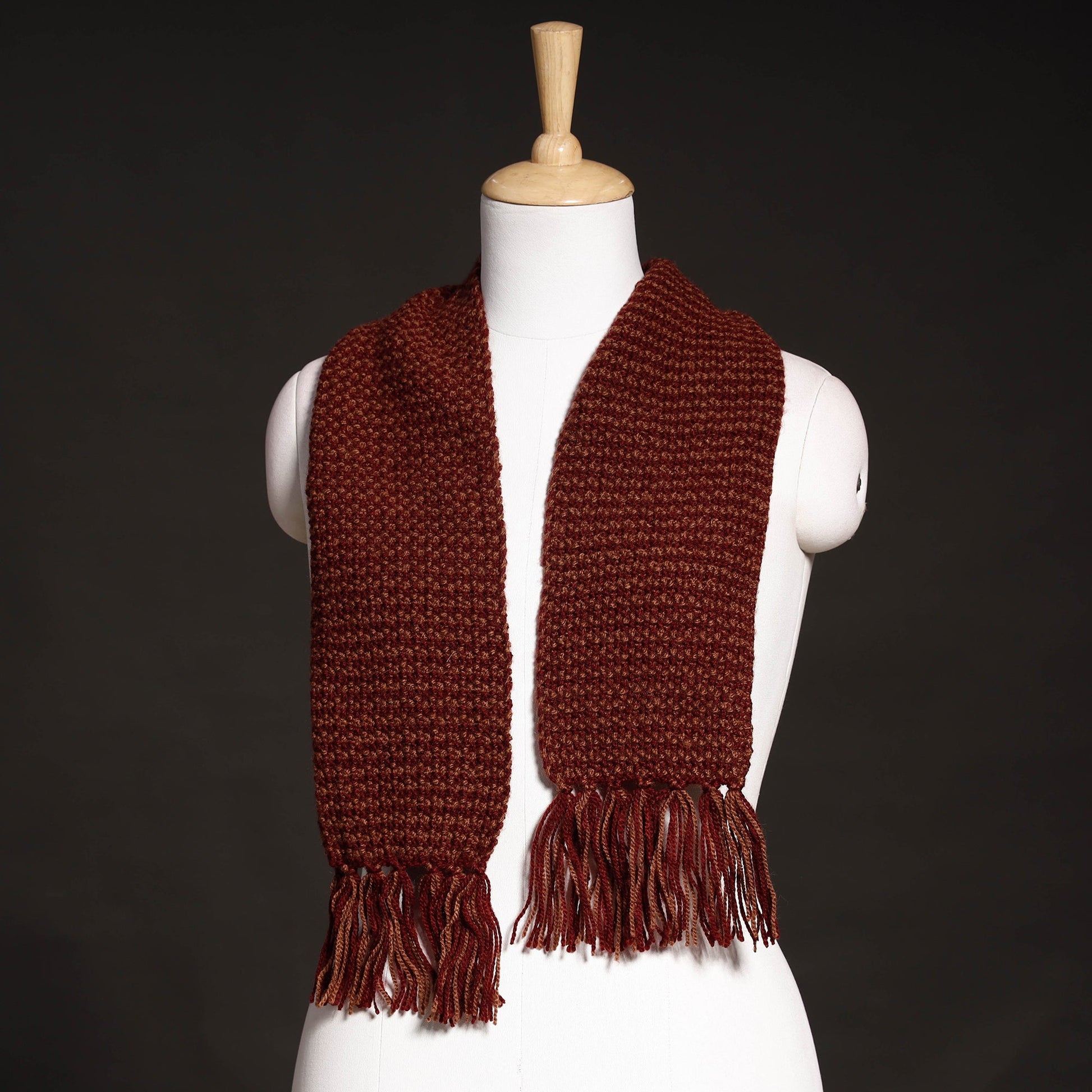 Brown - Kumaun Hand Knitted Woolen Muffler (66 in)