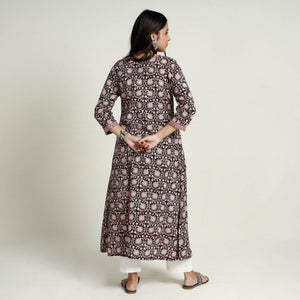 Black - Block Print Mul Cotton A-Line Bagh Kurta