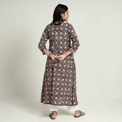 Black - Block Print Mul Cotton A-Line Bagh Kurta