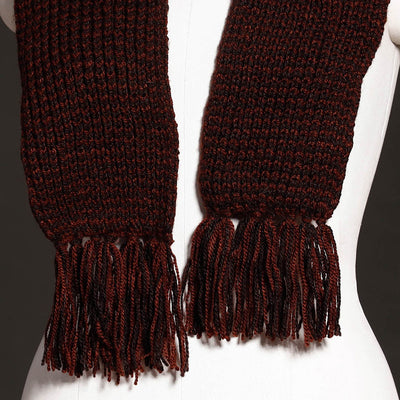 Brown - Kumaun Hand Knitted Woolen Muffler (66 in)