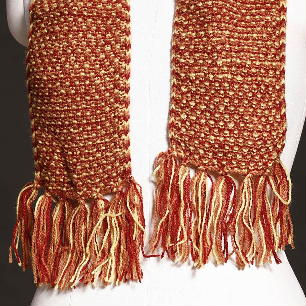 Brown - Kumaun Hand Knitted Woolen Muffler (66 in)