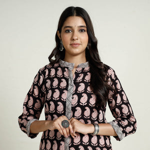 Black - Block Print Mul Cotton A-Line Bagh Kurta