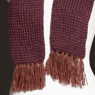 Brown - Kumaun Hand Knitted Woolen Muffler (66 in)