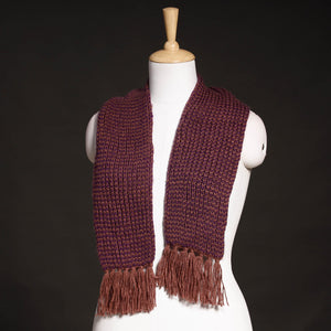 Brown - Kumaun Hand Knitted Woolen Muffler (66 in)