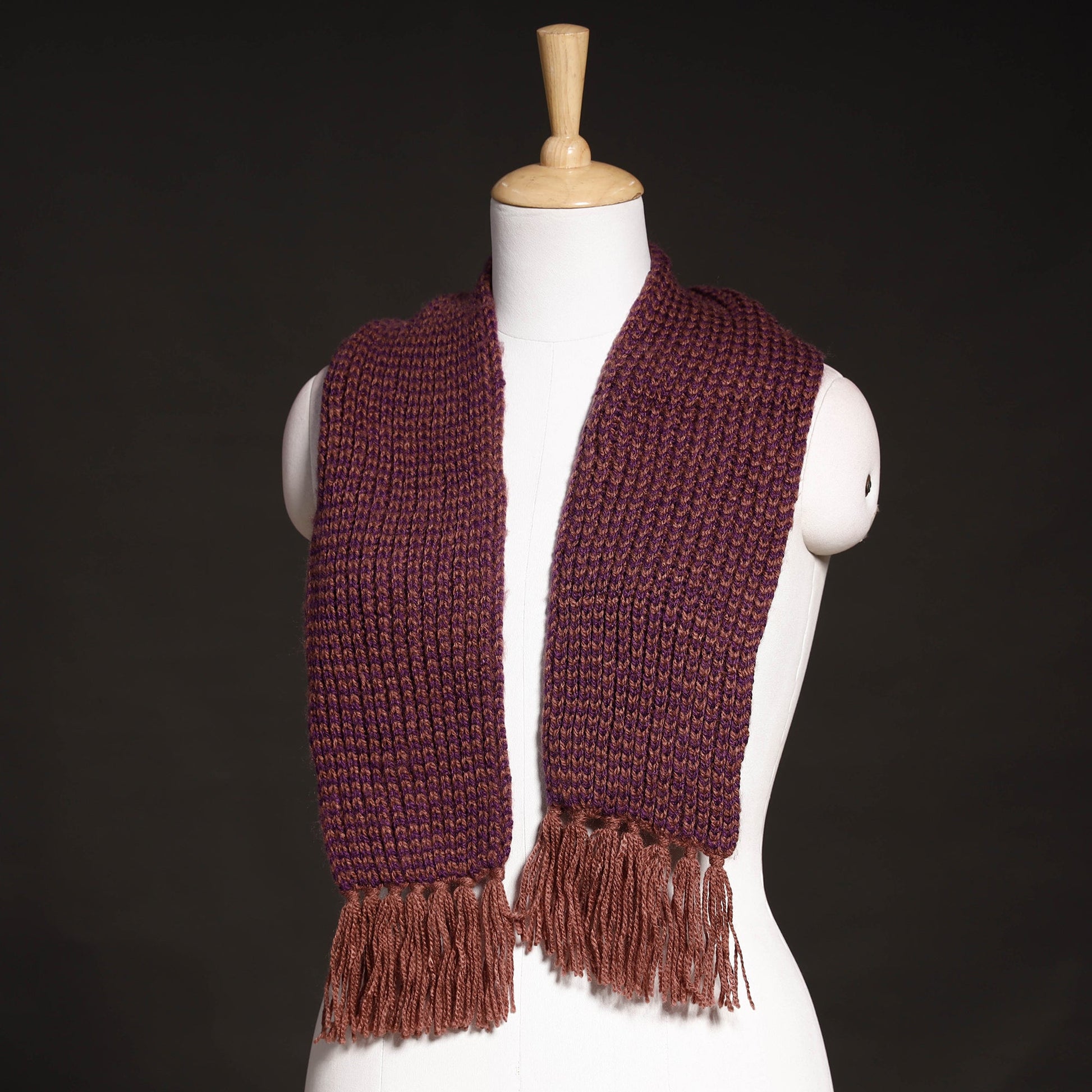 Brown - Kumaun Hand Knitted Woolen Muffler (66 in)