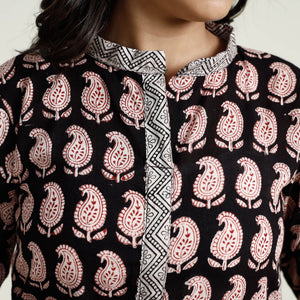Black - Block Print Mul Cotton A-Line Bagh Kurta