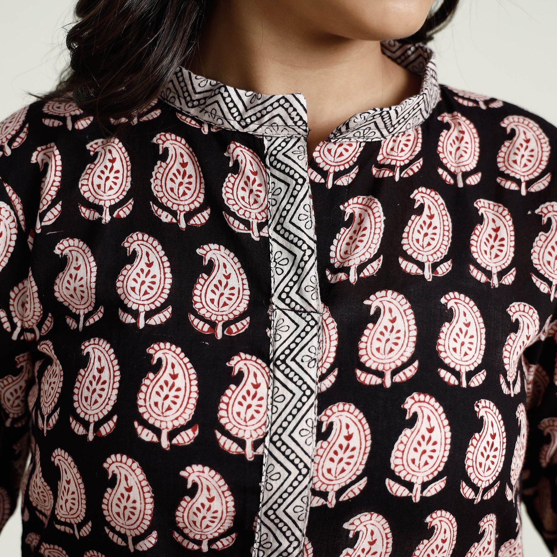 Black - Block Print Mul Cotton A-Line Bagh Kurta