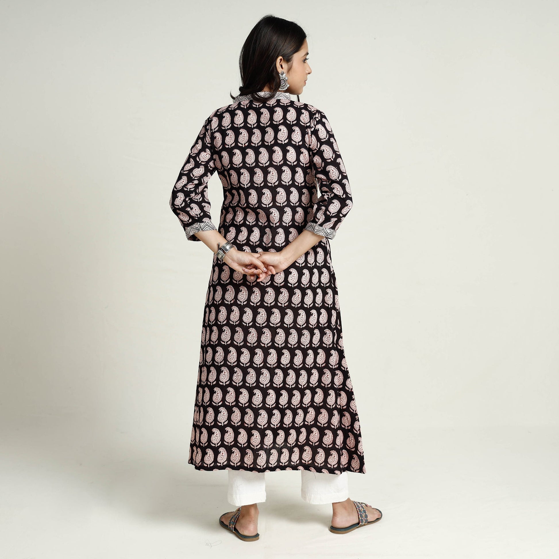 Black - Block Print Mul Cotton A-Line Bagh Kurta