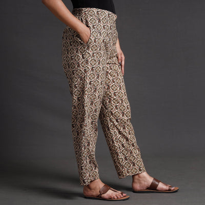 Brown - Sanganeri Block Printed Cotton Elasticated Palazzo