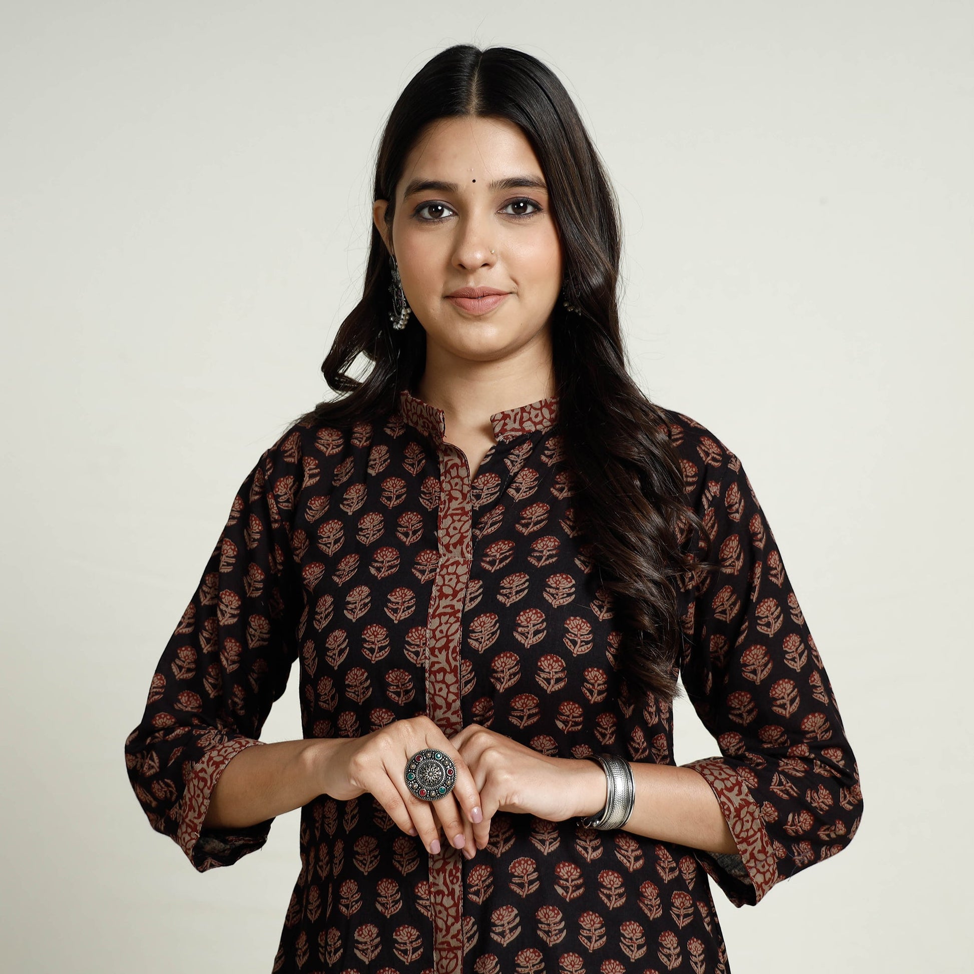 Black - Block Print Mul Cotton A-Line Bagh Kurta