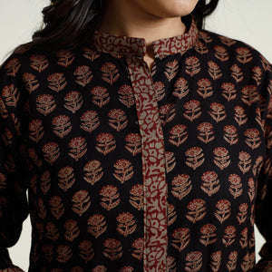 Black - Block Print Mul Cotton A-Line Bagh Kurta