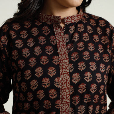 Black - Block Print Mul Cotton A-Line Bagh Kurta