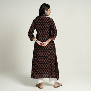 Black - Block Print Mul Cotton A-Line Bagh Kurta
