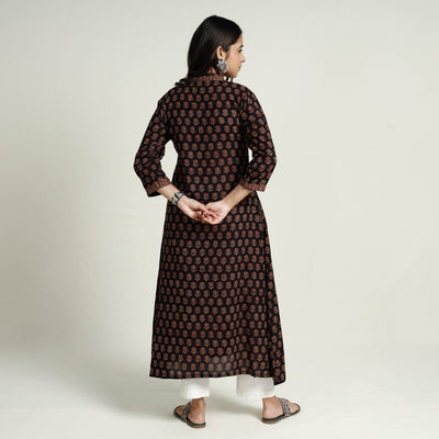 Black - Block Print Mul Cotton A-Line Bagh Kurta