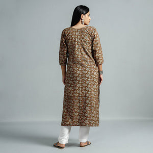 Brown - Kalamkari Printed Cotton Straight Kurta