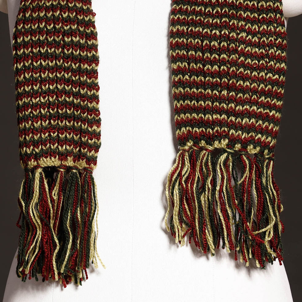 Brown - Kumaun Hand Knitted Woolen Muffler (90 in)