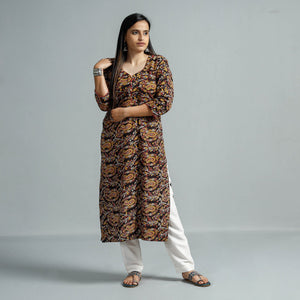 Black - Kalamkari Printed Cotton Straight Kurta