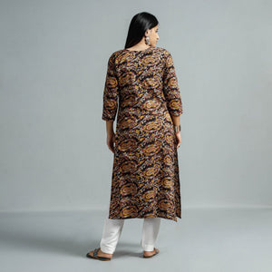 Black - Kalamkari Printed Cotton Straight Kurta