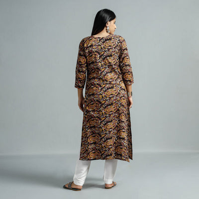 Black - Kalamkari Printed Cotton Straight Kurta