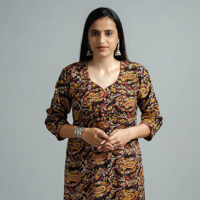 Black - Kalamkari Printed Cotton Straight Kurta