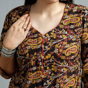 Black - Kalamkari Printed Cotton Straight Kurta