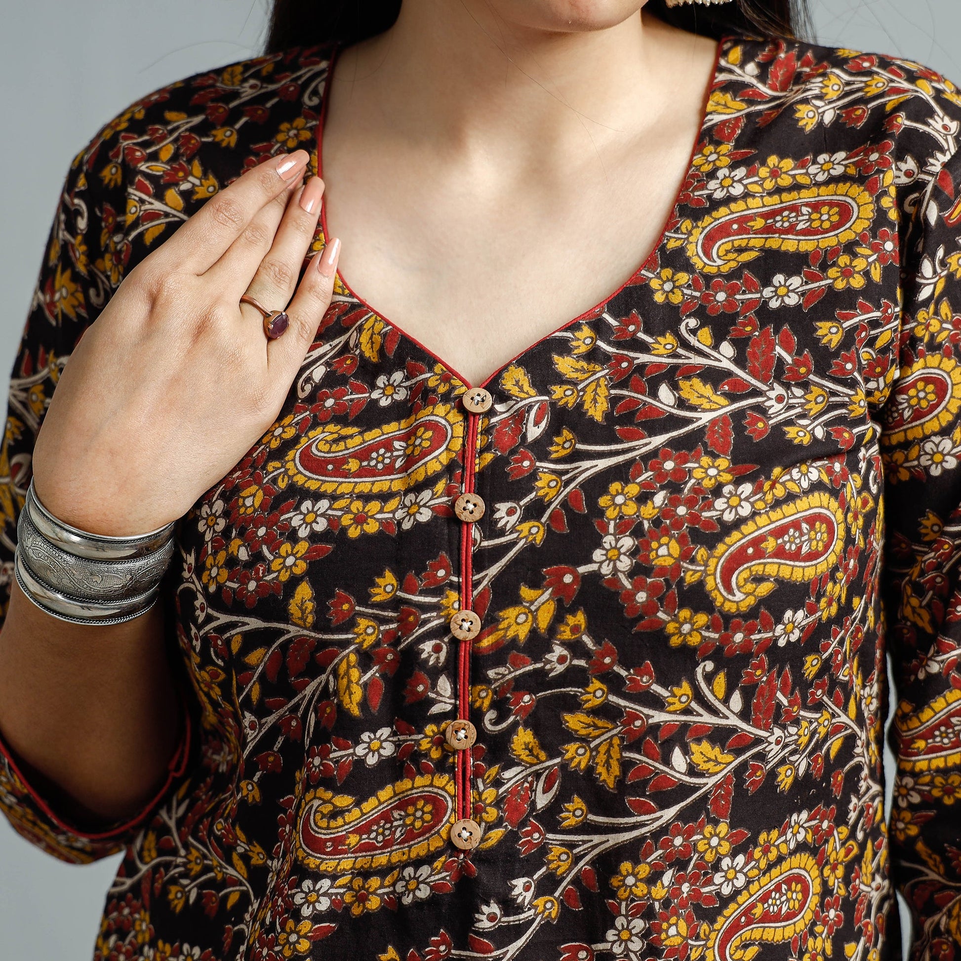 Black - Kalamkari Printed Cotton Straight Kurta