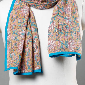 Beige - Sanganeri Block Printed Tagai Work Cotton Stole