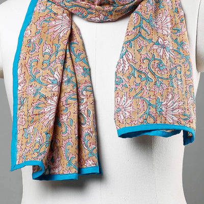 Beige - Sanganeri Block Printed Tagai Work Cotton Stole