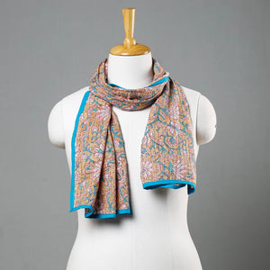 Beige - Sanganeri Block Printed Tagai Work Cotton Stole
