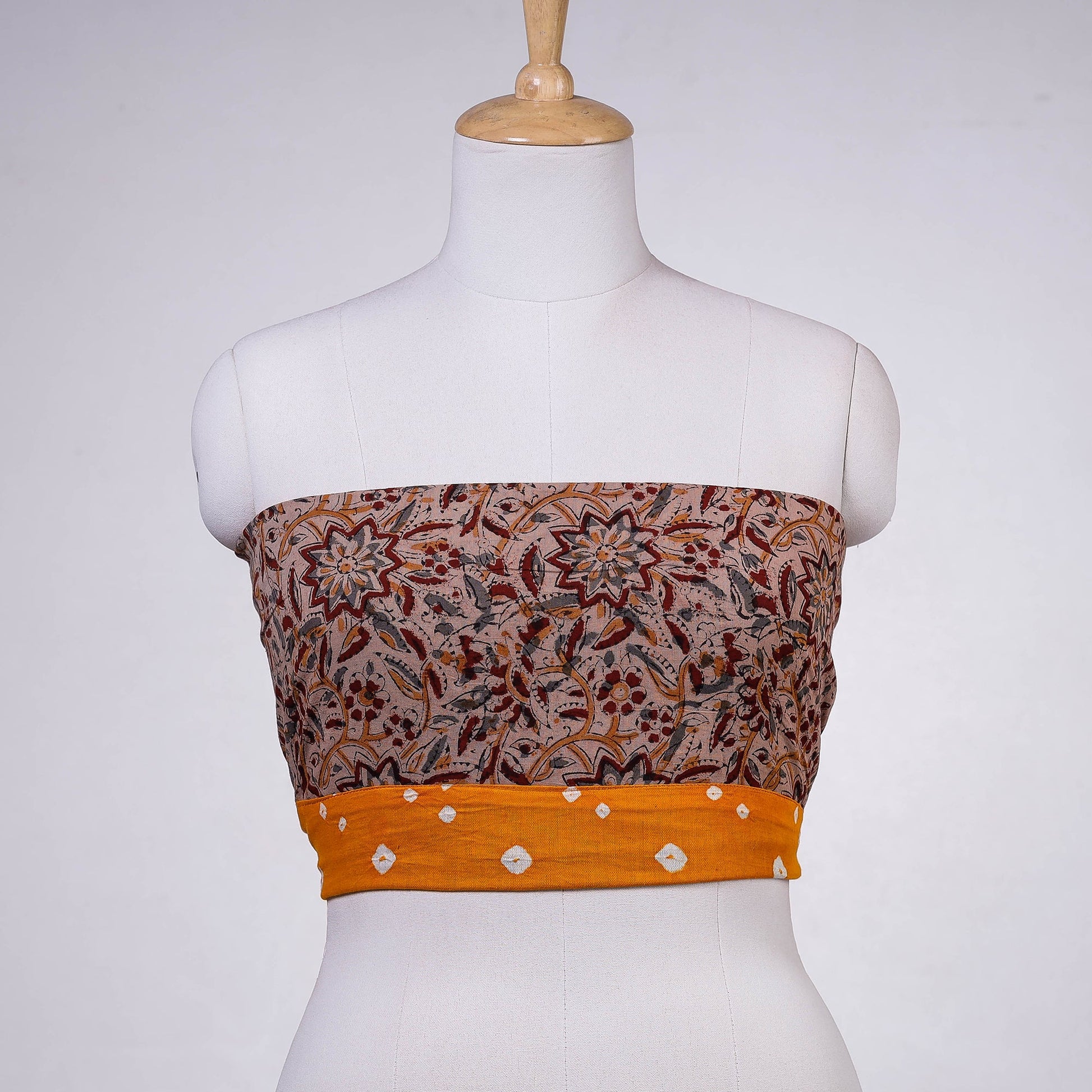Brown - Rangoli Kalamkari Block Printed Cotton Blouse Piece