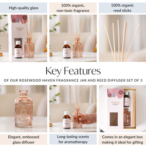 Rosewood Haven Fragrance Jar And Reed Diffuser Gift Set Of 3