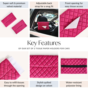 Set Of 2 Quilted Velvet Tissue Holders For Cars