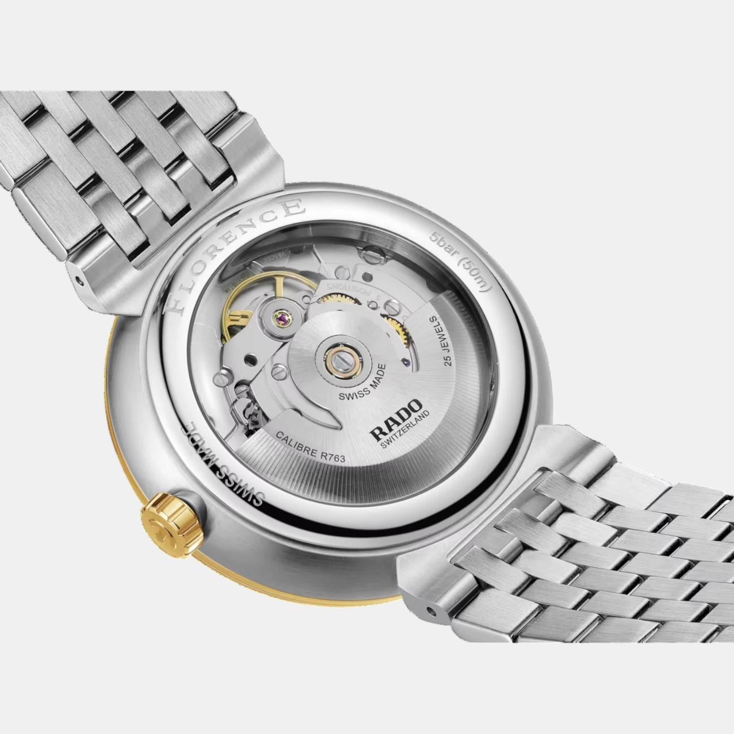 Florence Unisex Automatic Yellow Dial Analog Stainless Steel Watch R48903253