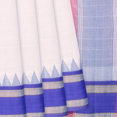 White Handloom Rasipuram Cotton Saree WIth Contrast Ganga Jamuna Silk Border-White