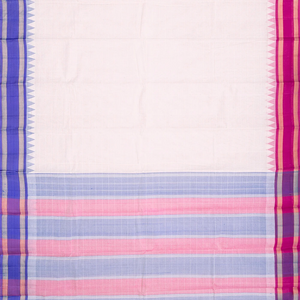 White Handloom Rasipuram Cotton Saree WIth Contrast Ganga Jamuna Silk Border-White