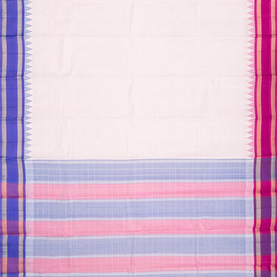 White Handloom Rasipuram Cotton Saree WIth Contrast Ganga Jamuna Silk Border-White