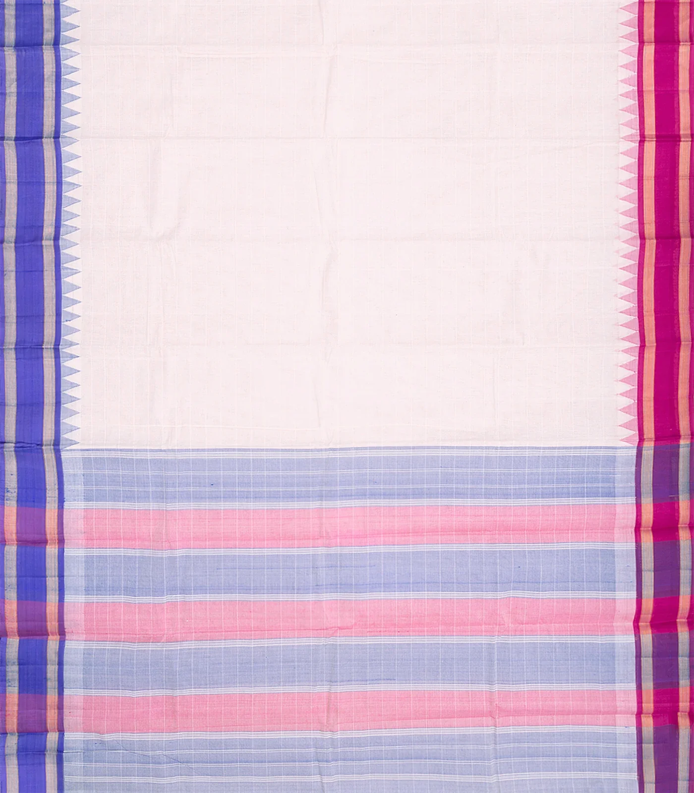 White Handloom Rasipuram Cotton Saree WIth Contrast Ganga Jamuna Silk Border-White