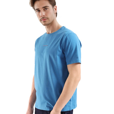 Rare Rabbit Men Rabbit-Inf Petrol Cotton Lycra Fabric Short Sleeve Crew Neck Regular Fit Printed T-Shirt