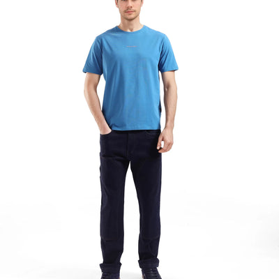 Rare Rabbit Men Rabbit-Inf Petrol Cotton Lycra Fabric Short Sleeve Crew Neck Regular Fit Printed T-Shirt