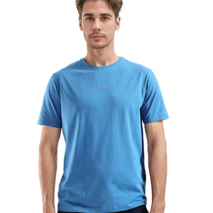Rare Rabbit Men Rabbit-Inf Petrol Cotton Lycra Fabric Short Sleeve Crew Neck Regular Fit Printed T-Shirt