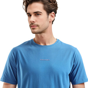 Rare Rabbit Men Rabbit-Inf Petrol Cotton Lycra Fabric Short Sleeve Crew Neck Regular Fit Printed T-Shirt